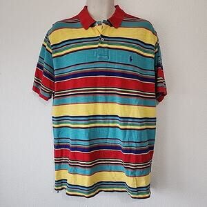 Vintage XL Mens Polo Ralph Lauren Multicolor Striped Shirt Knit 90s Y2K Golf